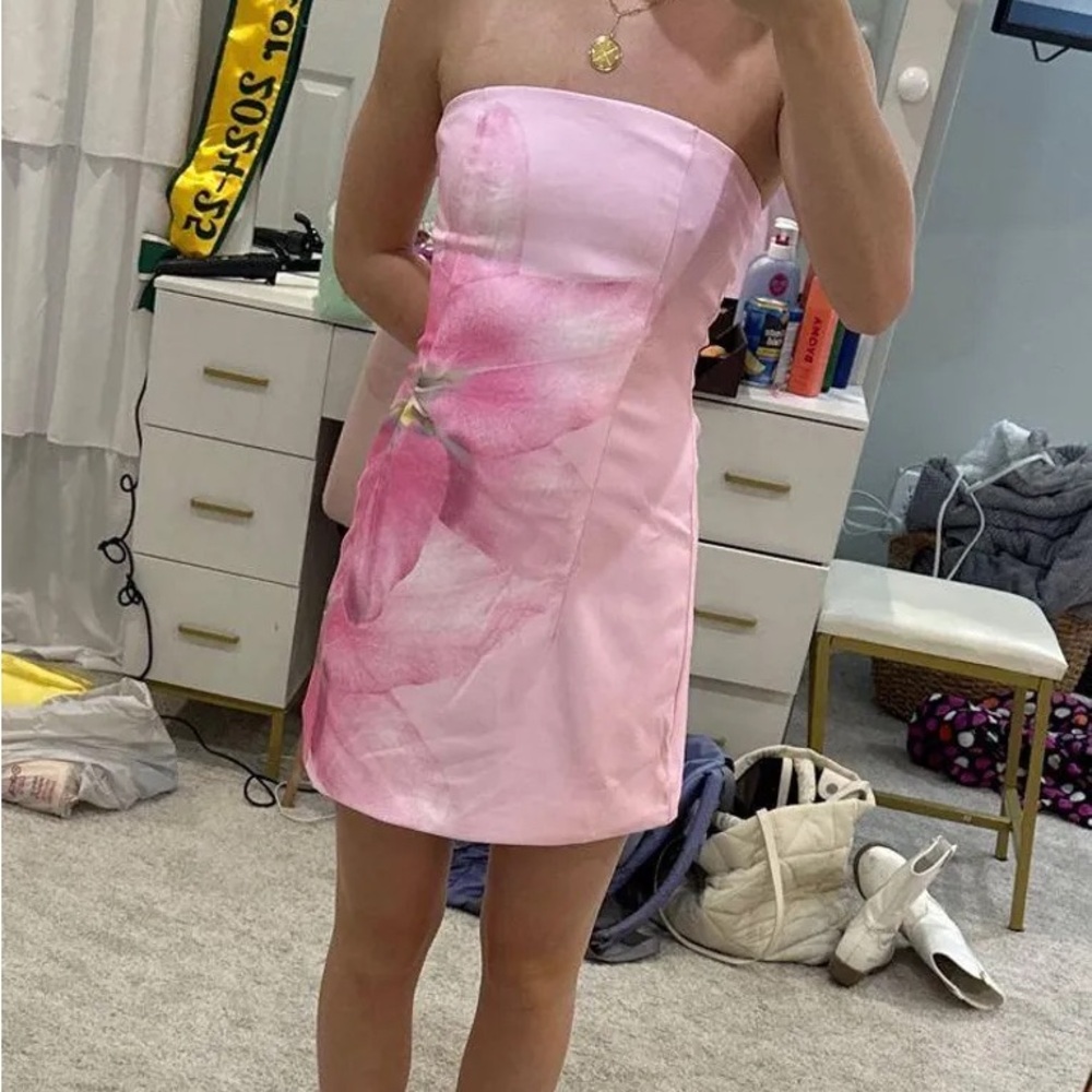 Peppermayo Pink Strapless Sheath Mini Dress